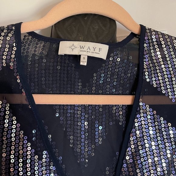 WAYF Blue Sequin Mesh Blouse Size S - Picture 3 of 5